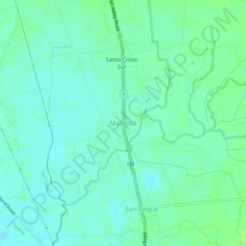Mapa topográfico Malimba, altitude, relevo
