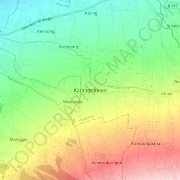 Mapa topográfico Karangdinoyo, altitude, relevo