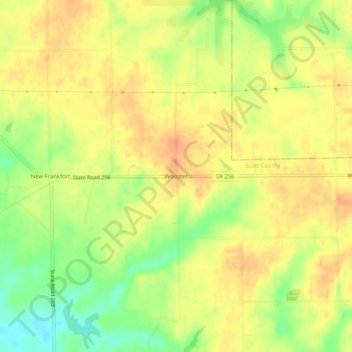 Mapa topográfico Wooster, altitude, relevo