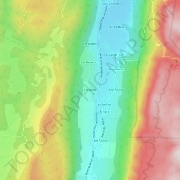 Mapa topográfico Les Berts, altitude, relevo