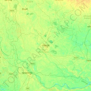 Mapa topográfico Sherpur, altitude, relevo