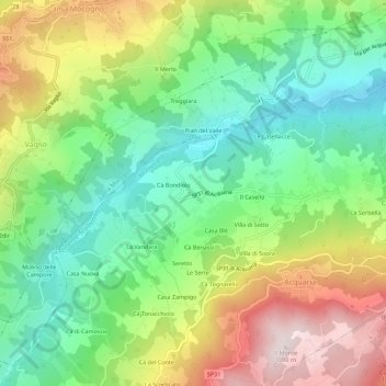 Mapa topográfico Rovinella, altitude, relevo