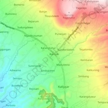 Mapa topográfico Kertek, altitude, relevo
