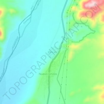 Mapa topográfico Vincas, altitude, relevo