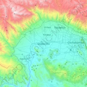 Mapa topográfico Quillacollo, altitude, relevo