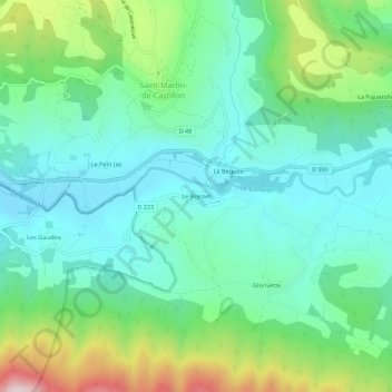 Mapa topográfico Le Boisset, altitude, relevo