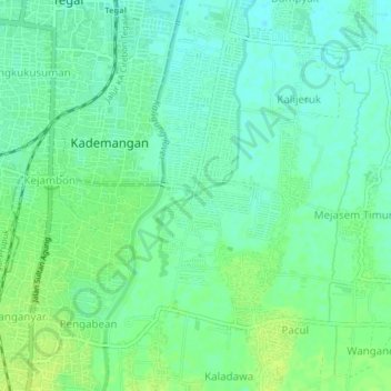 Mapa topográfico Mejasem Barat, altitude, relevo