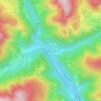 Mapa topográfico Caprile, altitude, relevo