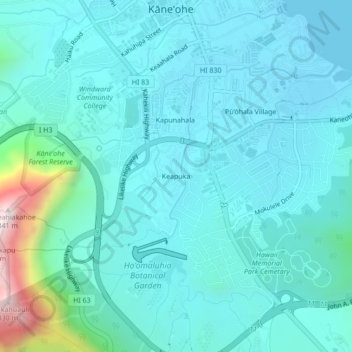 Mapa topográfico Keapuka, altitude, relevo