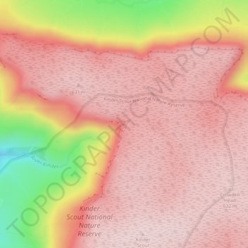 Mapa topográfico Kinder Downfall, altitude, relevo