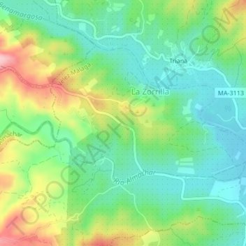 Mapa topográfico Lomas de Cútar, altitude, relevo