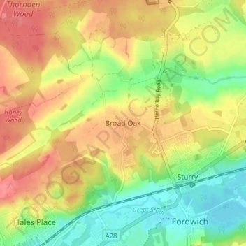 Mapa topográfico Broad Oak, altitude, relevo