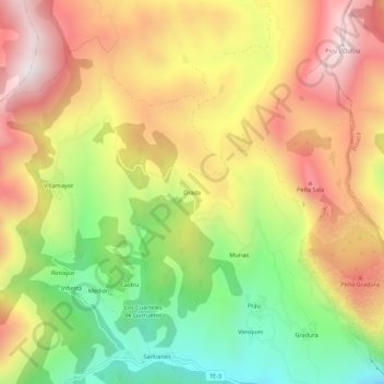Mapa topográfico Drada, altitude, relevo