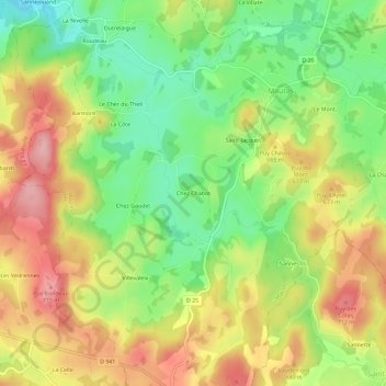 Mapa topográfico Chez Chabot, altitude, relevo