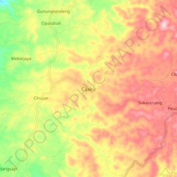 Mapa topográfico Cijaku, altitude, relevo
