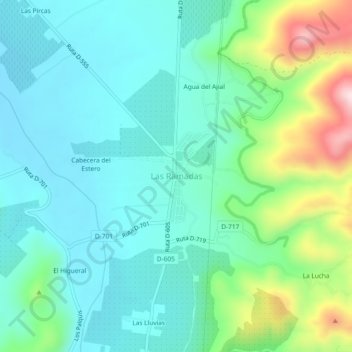 Mapa topográfico Las Ramadas, altitude, relevo