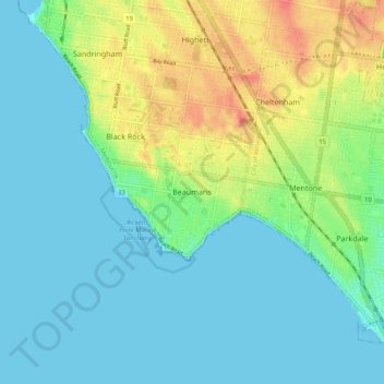 Mapa topográfico Beaumaris, altitude, relevo