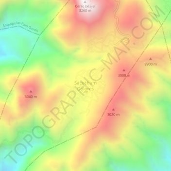 Mapa topográfico Sacuchum Dolores, altitude, relevo