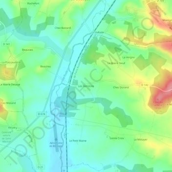 Mapa topográfico Les Perrotins, altitude, relevo