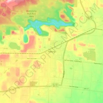 Mapa topográfico Hibbing, altitude, relevo