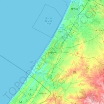 Mapa topográfico Ashkelon, altitude, relevo