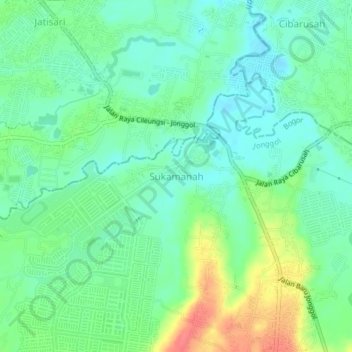 Mapa topográfico Sukamanah, altitude, relevo
