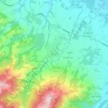 Mapa topográfico Borzano, altitude, relevo