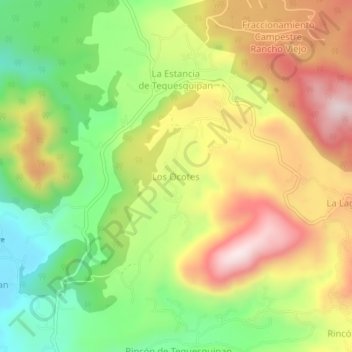 Mapa topográfico Los Ocotes, altitude, relevo