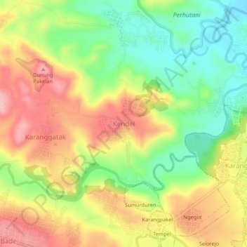 Mapa topográfico Kendel, altitude, relevo