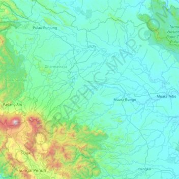 Mapa topográfico Bathin II Pelayang, altitude, relevo