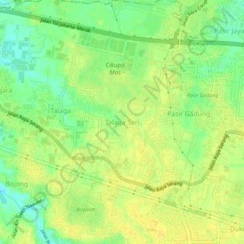 Mapa topográfico Talaga Sari, altitude, relevo