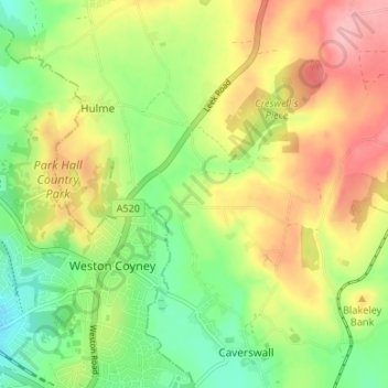 Mapa topográfico Roughcote, altitude, relevo