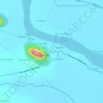 Mapa topográfico Tara Tarini, altitude, relevo
