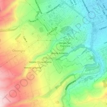 Mapa topográfico Vereda San Pedro, altitude, relevo