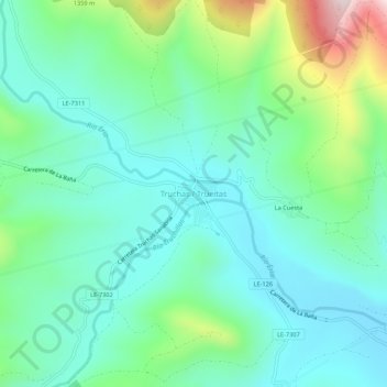 Mapa topográfico Truchas / Trueitas, altitude, relevo