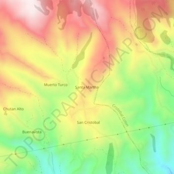 Mapa topográfico Santa Martha, altitude, relevo