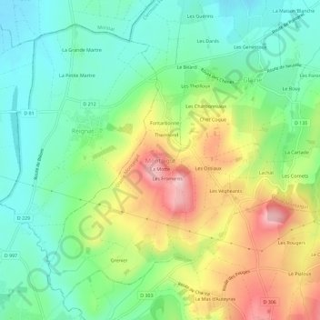 Mapa topográfico Montaigut, altitude, relevo