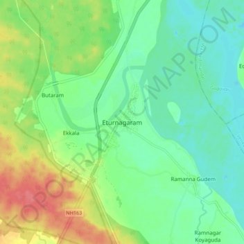 Mapa topográfico Eturnagaram, altitude, relevo