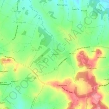 Mapa topográfico Tourette, altitude, relevo