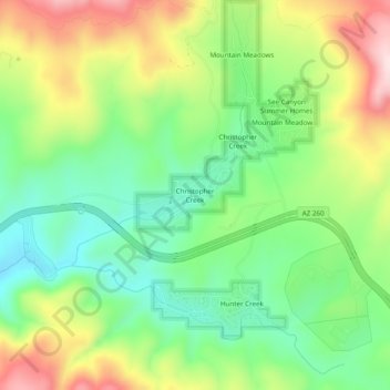 Mapa topográfico Christopher Creek, altitude, relevo