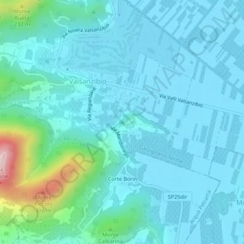 Mapa topográfico Monte Ragno, altitude, relevo