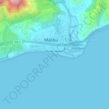 Mapa topográfico Malibu Beach, altitude, relevo