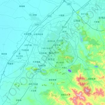 Mapa topográfico 鞍山市, altitude, relevo