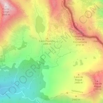 Mapa topográfico Camp Soubran, altitude, relevo