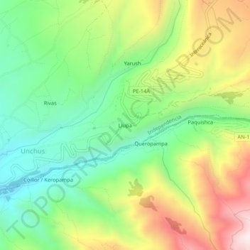Mapa topográfico Llupa, altitude, relevo