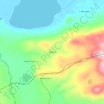 Mapa topográfico Tacana, altitude, relevo