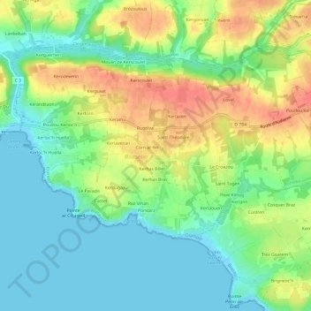 Mapa topográfico Kerhas a Bis, altitude, relevo