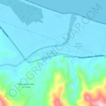 Mapa topográfico Guachaca, altitude, relevo