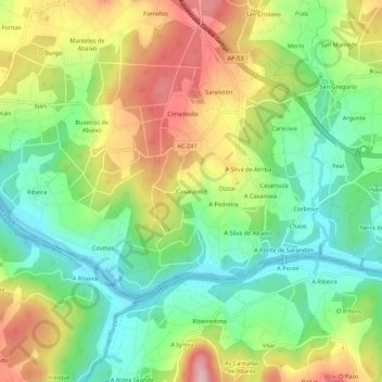 Mapa topográfico Caxaraville, altitude, relevo