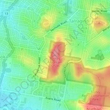 Mapa topográfico Toohey Mountain, altitude, relevo